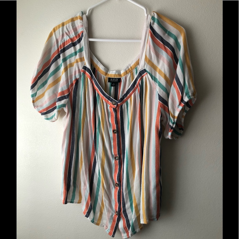 Rainbow button down top size XL
